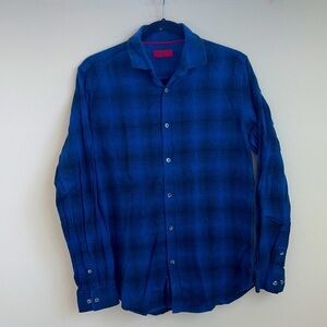 Alfani blue black pattern slim fit flannel shirt S